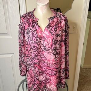 JODIFL Pink and Black Paisley Blouse
